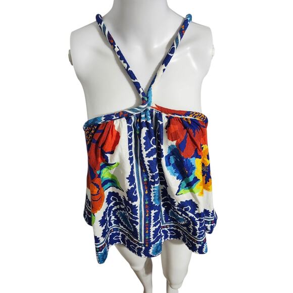 Farm Rio Flower Tapestry Blouse Flower Tapestry Off-White M Spaghetti Strap New - Picture 2 of 8